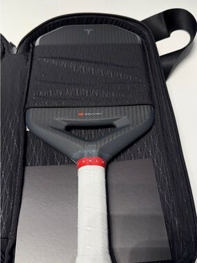 Tesla Grey and White Pickleball Paddle with Red Accent